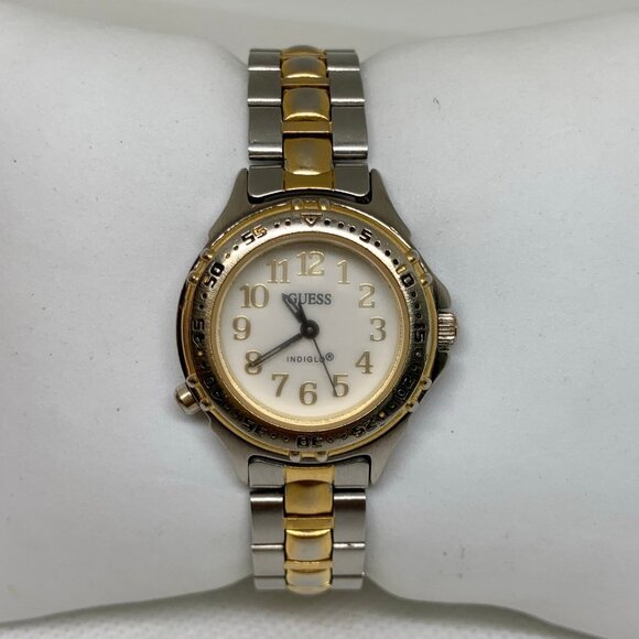 Vintage Guess indiglo light up women watch two tone 26mm up to 6.5” running - Picture 1 of 8